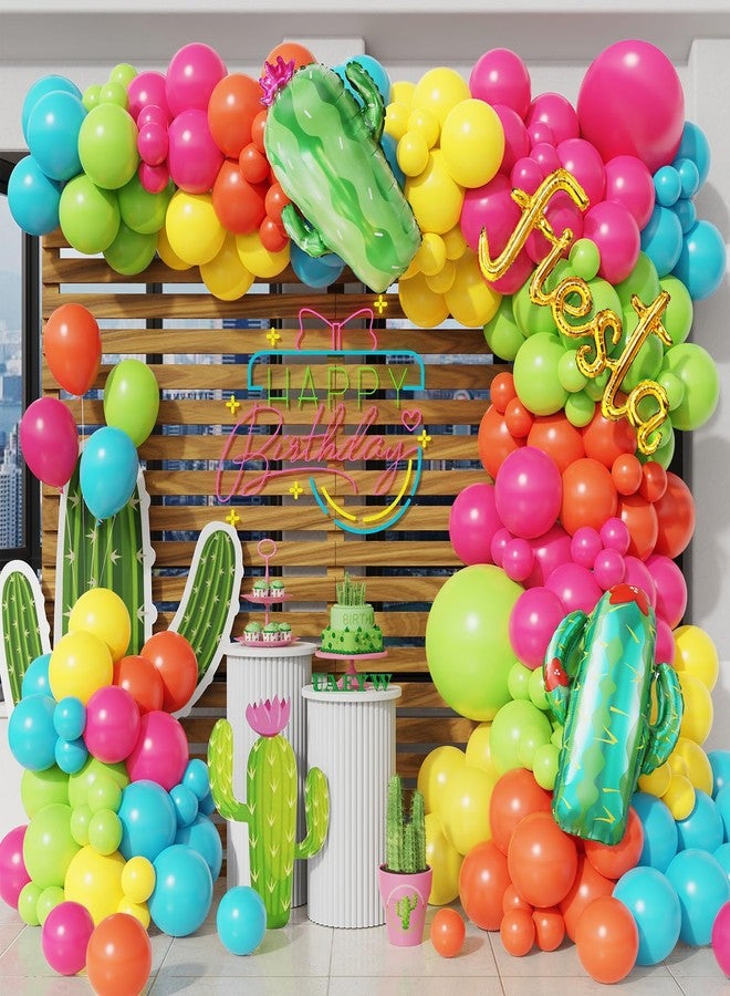 Tesochye 137Pcs Mexican Fiesta Balloon Arch Garland Kit - Fiesta Party Decorations,Rainbow Colors Giant Cactus Foil Balloons for Cinco De Mayo Carnival Birthday Party Summer Hawaiian Luau Tropical Supplies - Image 1